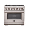 Forno Capriasca 36-Inch Gas Range, Stainless Steel, 6 Brass Burners, 120,000 BTU, Convection Oven, Energy Efficient 