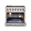 Forno Capriasca 36-Inch Gas Range, Stainless Steel, 6 Brass Burners, 120,000 BTU, Convection Oven, Energy Efficient 