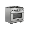 Forno Capriasca 36-Inch Gas Range, Stainless Steel, 6 Brass Burners, 120,000 BTU, Convection Oven, Energy Efficient 