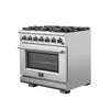 Forno Capriasca 36-Inch Gas Range, Stainless Steel, 6 Brass Burners, 120,000 BTU, Convection Oven, Energy Efficient 