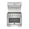 Forno Capriasca 36-Inch Gas Range, Stainless Steel, 6 Brass Burners, 120,000 BTU, Convection Oven, Energy Efficient 